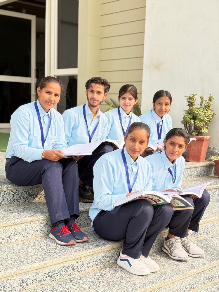 Nursing students studying on campus